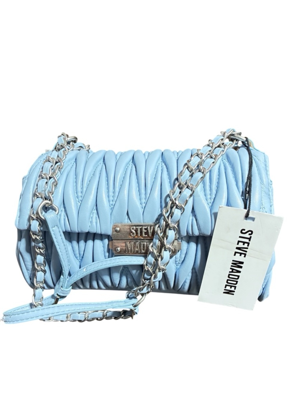 Steve Madden Baby Blue Quilted Chain-Detail Shoulder Bag